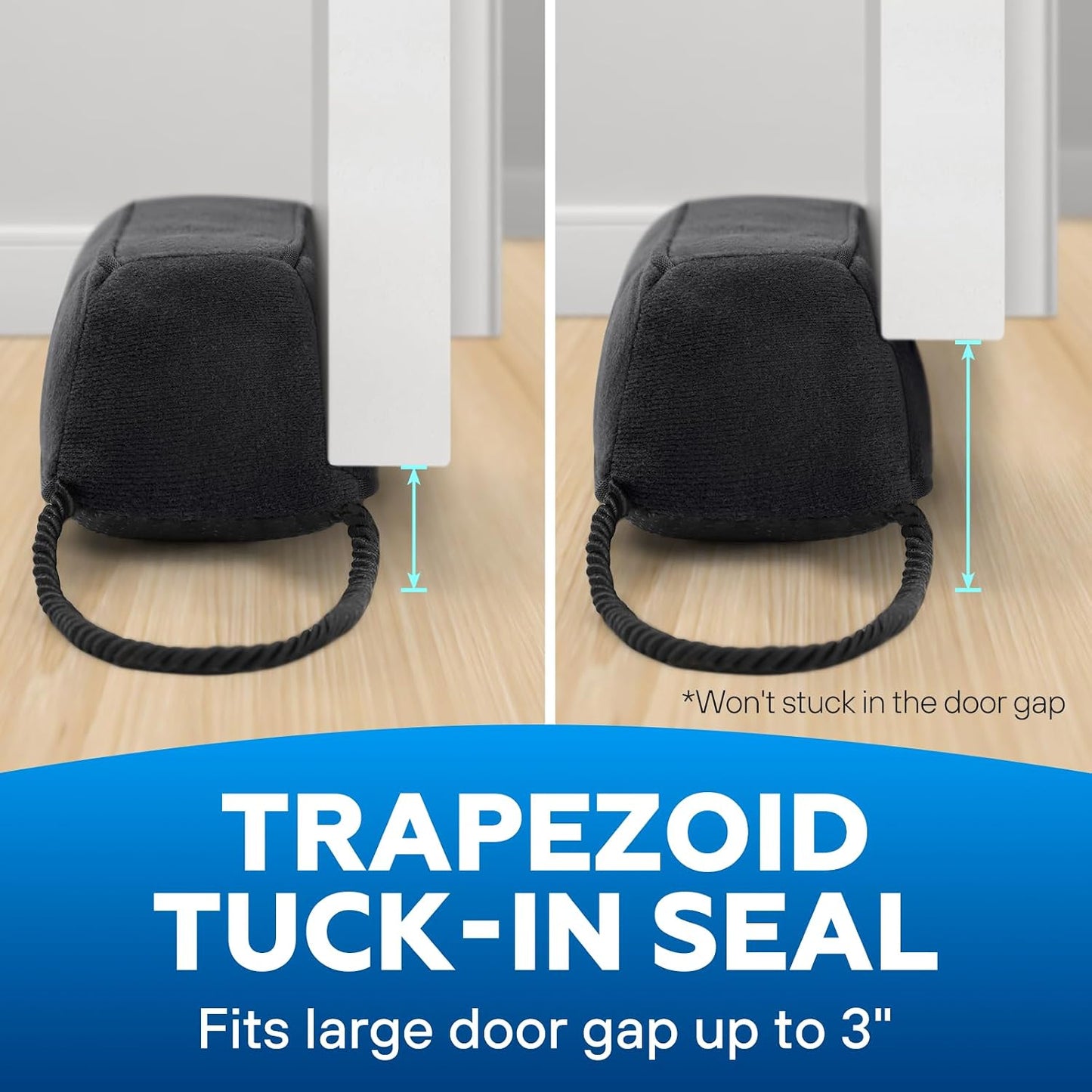 Comfyanno 38” Weighted Under Door Draft Stopper, 2.2lb Door Wind Blocker | Fits 3” Large Gap, Block Air Draft from Bottom Door, Fits Front Door, Bedroom Door, Interior Door, Easy to Install, Black