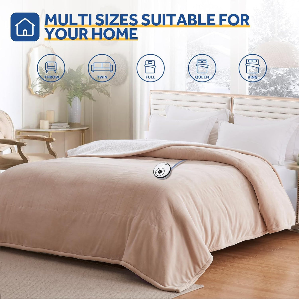 Sealy Electric Blanket Throw 50×60, Flannel to Sherpa, Charcoal