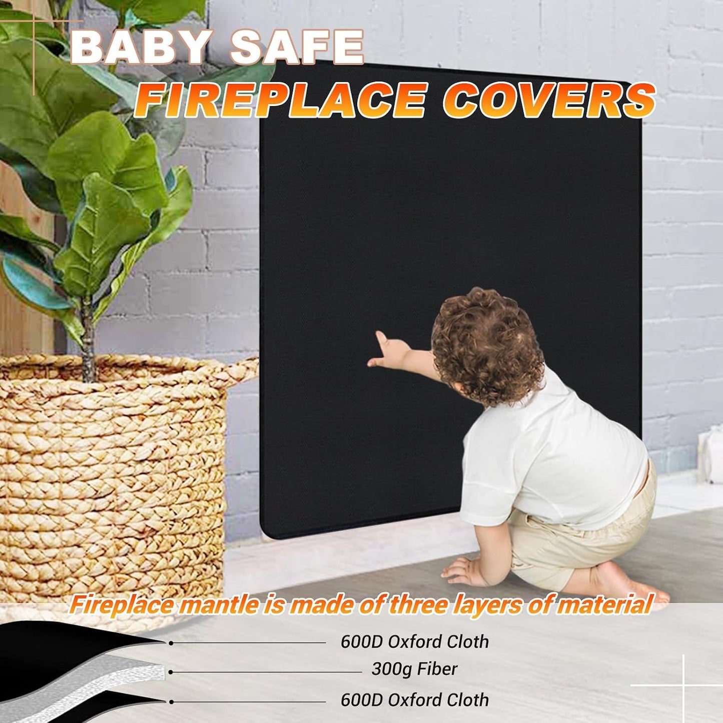 Fireplace Cover, Draft Stopper for Brick Fireplace, Fireplace Flue Blocker, Indoor Fireplace Blanket for Heat Loss, Winter and Summer, Black, 36x20 Inches