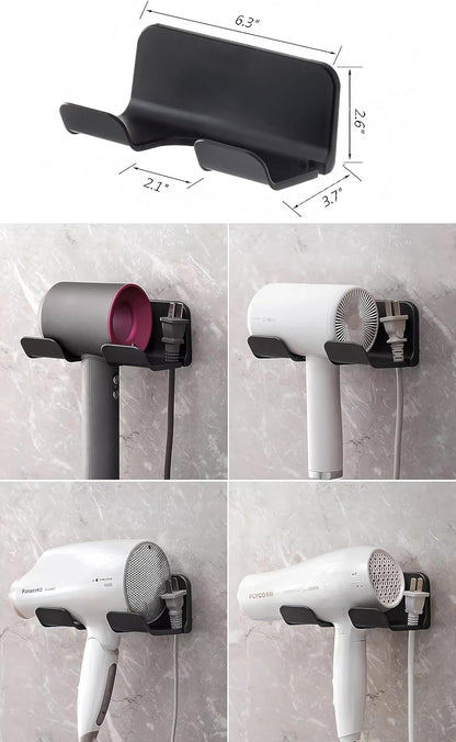 Universal Hair Dryer Holder, Self Adhesive Wall Mount, White | Universal storage rack fits most brand blow dryers, ideal for bathroom organization