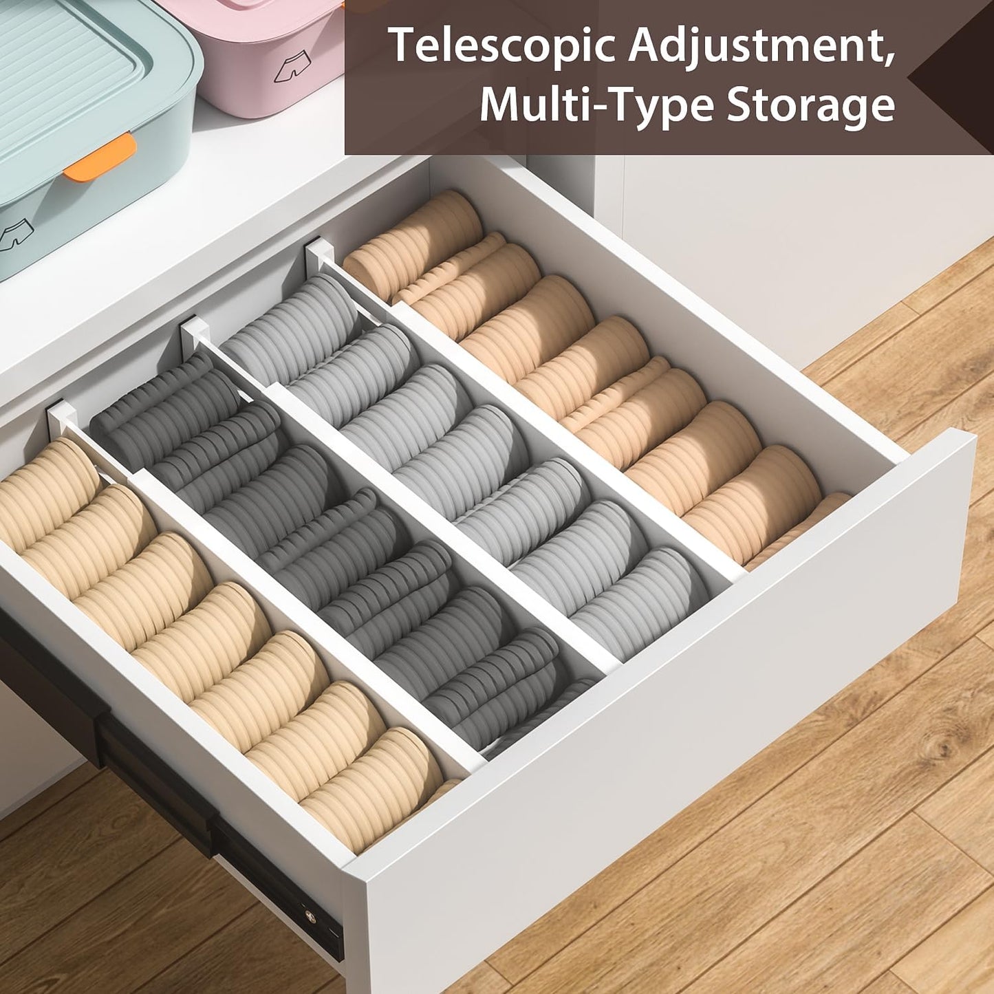 4 PCS Drawer Divider, 17"-22" Adjustable Bamboo Drawer Dividers Organizers, Expandable Separators for Kitchen, Clothes, Dressers, Home, Office