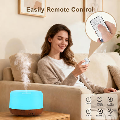 300ML Essential Oil Diffuser, Remote Control Ultrasonic Aromatherapy Oil Diffusers Cool Mist Humidifier, Waterless Auto-Off and 7 LED Light Colors for Bedroom, Yoga, SPA, Baby