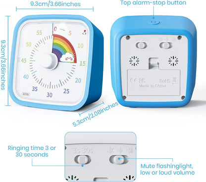 Yunbaoit Rainbow Visual Timer for Kids, 60-min Countdown Timer, Blue | Protective Case, No Ticking, Mute and Ringing Alarm Available, Time Management Tool, Low Power Reminder, for Study,Game,Work