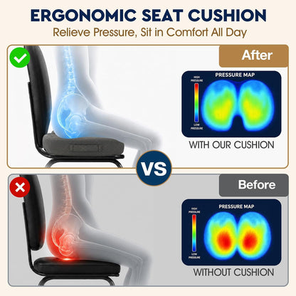 TushGuard Office/ Car Seat Cushion, Non-Slip Sciatica & Back Coccyx Tailbone Pain Relief Chair Pad, Memory Foam Butt Pillow for Computer Desk, Wheelchair, Driving (Black)