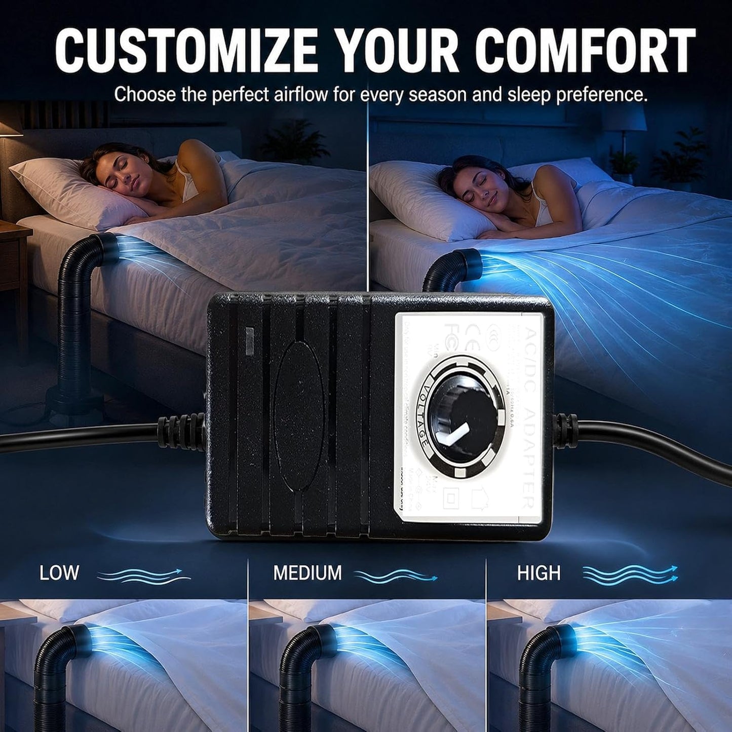 Midnight Bed Cooling System for Night Sweats, Bed Fan Under Sheets, for Hot Sleepers, Bed Cooling Fan for Cooling and Sleep (Medium)