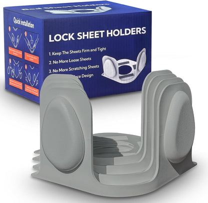 Bed Sheet Holders for Corners: 4 Pack Twist-Lock Clips Keep Sheets Tight Heavy-Duty Grippers Quick Install Fits All Mattresses（Grey）