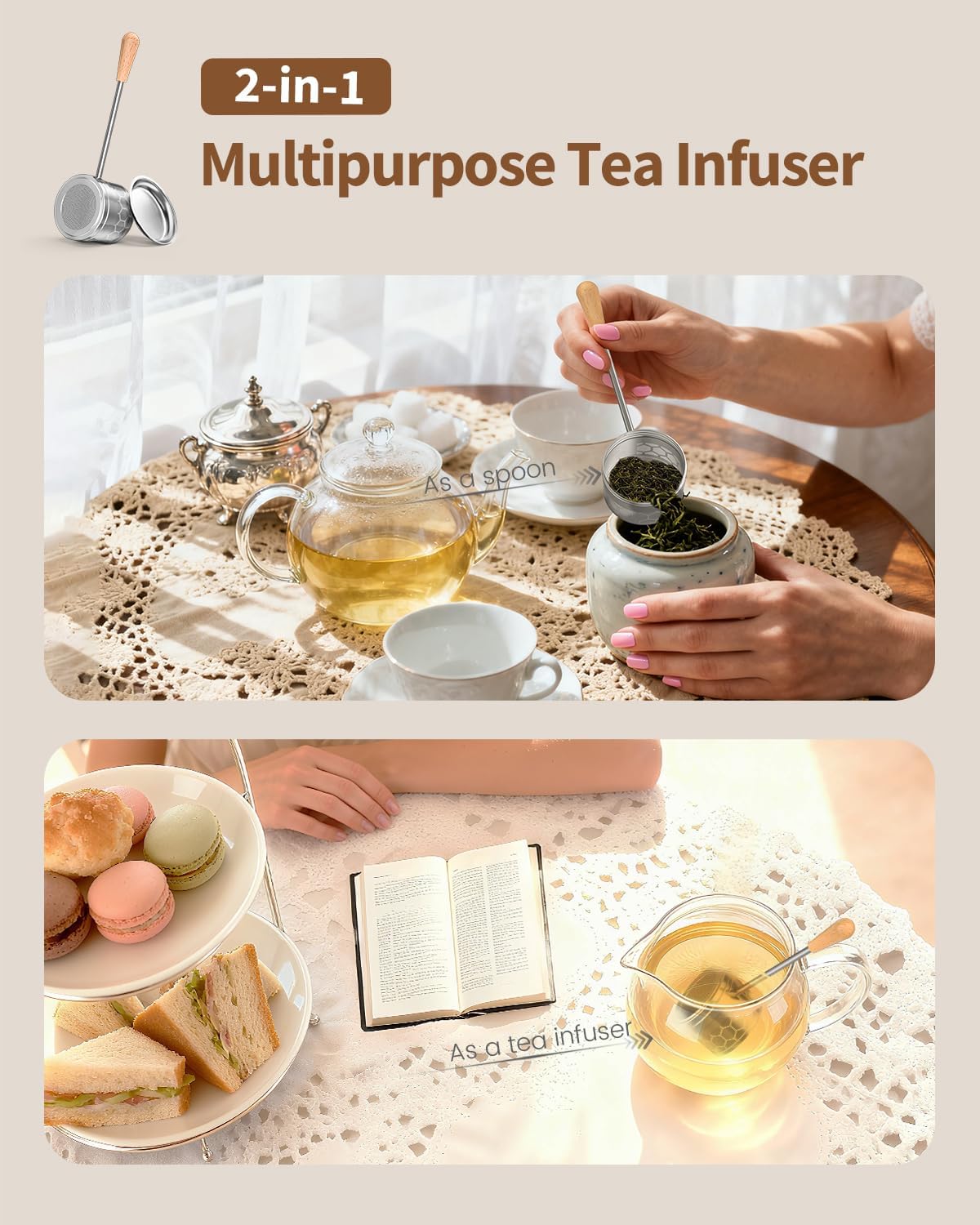 Tea Infuser for Loose Leaf Tea, Tea Scoop Infuser Fine Mesh Tea Strainers | 2-in-1 Tea Scoop & Tea Filter with Long Handle, Extra Fine Mesh Loose Leaf Tea Steeper, Tea Ball for Cup, Mug, Teapot, Kettle