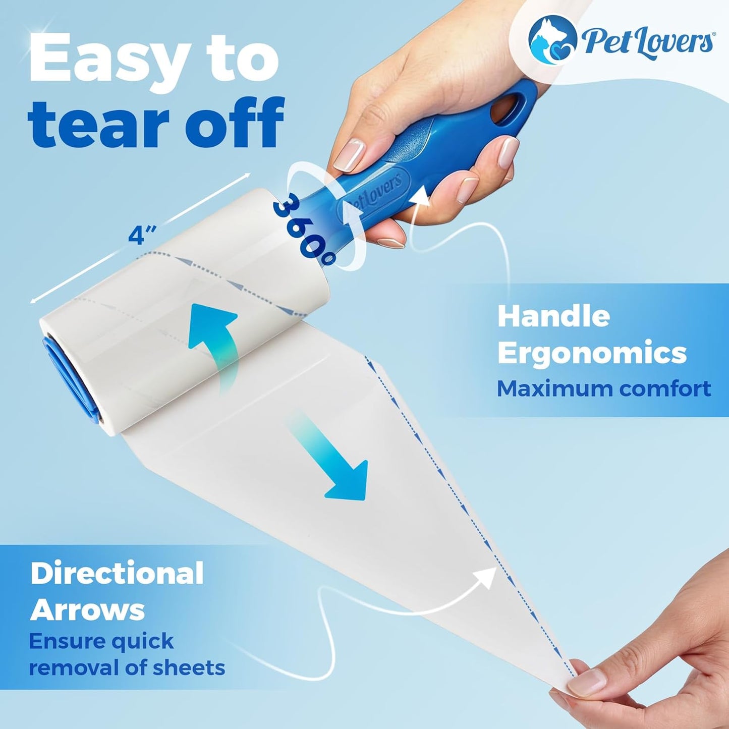 PetLovers Extra Sticky Lint Roller Mega Value Set 450 Sheets for Pet Hair Removal and Clothes, Dog and Cat Lint Remover 5 Pack
