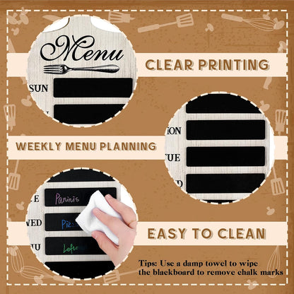 Weekly Menu Board Kitchen 16.5 x 6.3 Inches Wood Menu Planner Board with 7 Markers and Towel Kitchen Weekly Planner Plaque Wall Signs for Dinning Room Home Decor