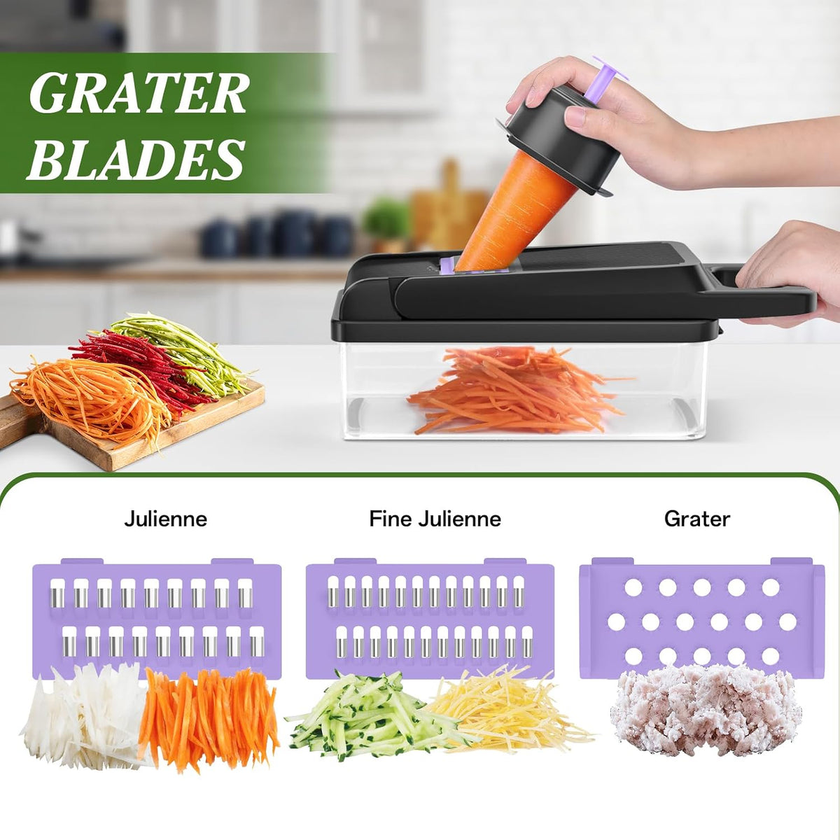 HomeHacks Veggie Chopper Vegetable Cutter, 12 in 1 Kitchen Gadget, Green