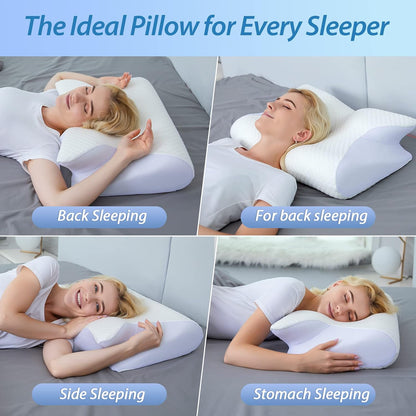 HOMCA Memory Foam Cervical Pillow, 2 in 1 Ergonomic Contour Orthopedic Pillow for Neck Pain, Contoured Support Pillows for Side Back Stomach Sleepers