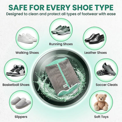 Shoe Washing Machine Bag with Zippered Pocket | Durable Mesh Sneaker Laundry Bag with 2 Laundry Balls & Shoe Washing Brush, Heavy Duty Zipper, No Color Transfer (White)