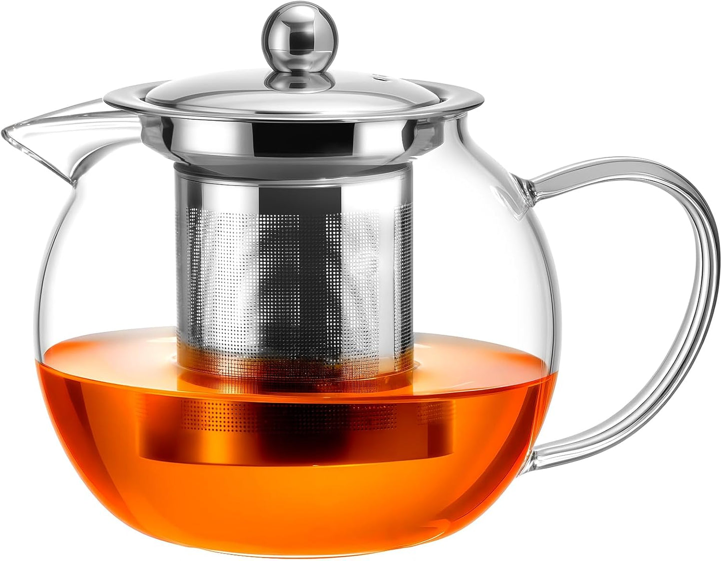 Baalaka Glass Teapot 18.6oz/550ml, Tea Pot with Removable Infusers for Loose Tea, Borosilicate Glass Tea Kettle Tea Maker Stovetop for Camping, Tea Infuser for Loose Leaf Tea Travel | Borosilicate glass tea kettle with infuser; steel strainer for loose