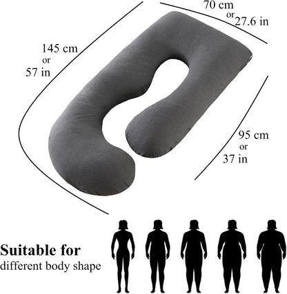 ALLOPERA Pregnancy Pillows for Sleeping, 57-Inch U-Shaped Full Body Maternity Pillow with Adjustable Fill and Removable Washable Cover, Back, Belly, Hip and Leg Support for Pregnant Women, Black Grey