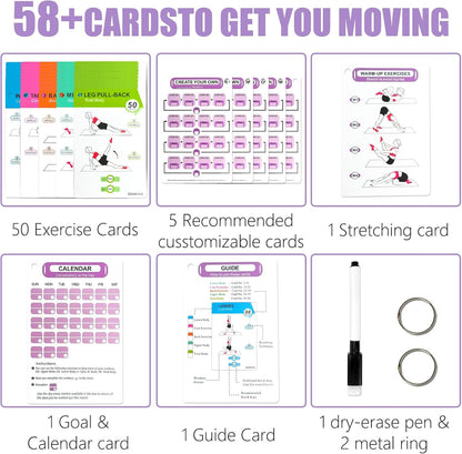 Bodyweight Workout Cards for Women & Men-50 Bodyweight Workout Cards，Includes 2 Rings& Dry-Erase for Easy Organization-Home, Gym or Studio (Bodyweight)
