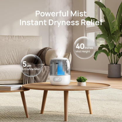 DREO 3L Humidifiers for Bedroom, 30H Runtime, 26 dB Quiet, Black | Easy to Refill & Clean, Precise Humidity Control, Night light, 360° Nozzle, Cool Mist Air Humidifier for Large Room, Baby