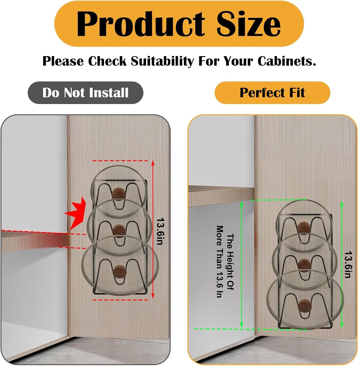 4 Pcs Pot Lid Organizer Rack, 12-Tier Adhesive Mount No Drilling Lid Holder for Cabinet Door and Wall, Rustproof Black Kitchen Storage Solution for Pots and Pans