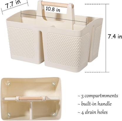 rejomiik Plastic Shower Caddy, Portable Shower Basket with Handle, Cream | Cleaning Caddy Organizer for Bathroom, College Dorm Room Essentials, Storage Tote