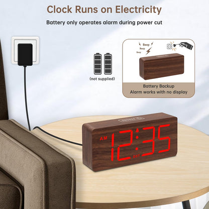 DreamSky Wooden Digital Alarm Clock for Bedroom with Large Numbers