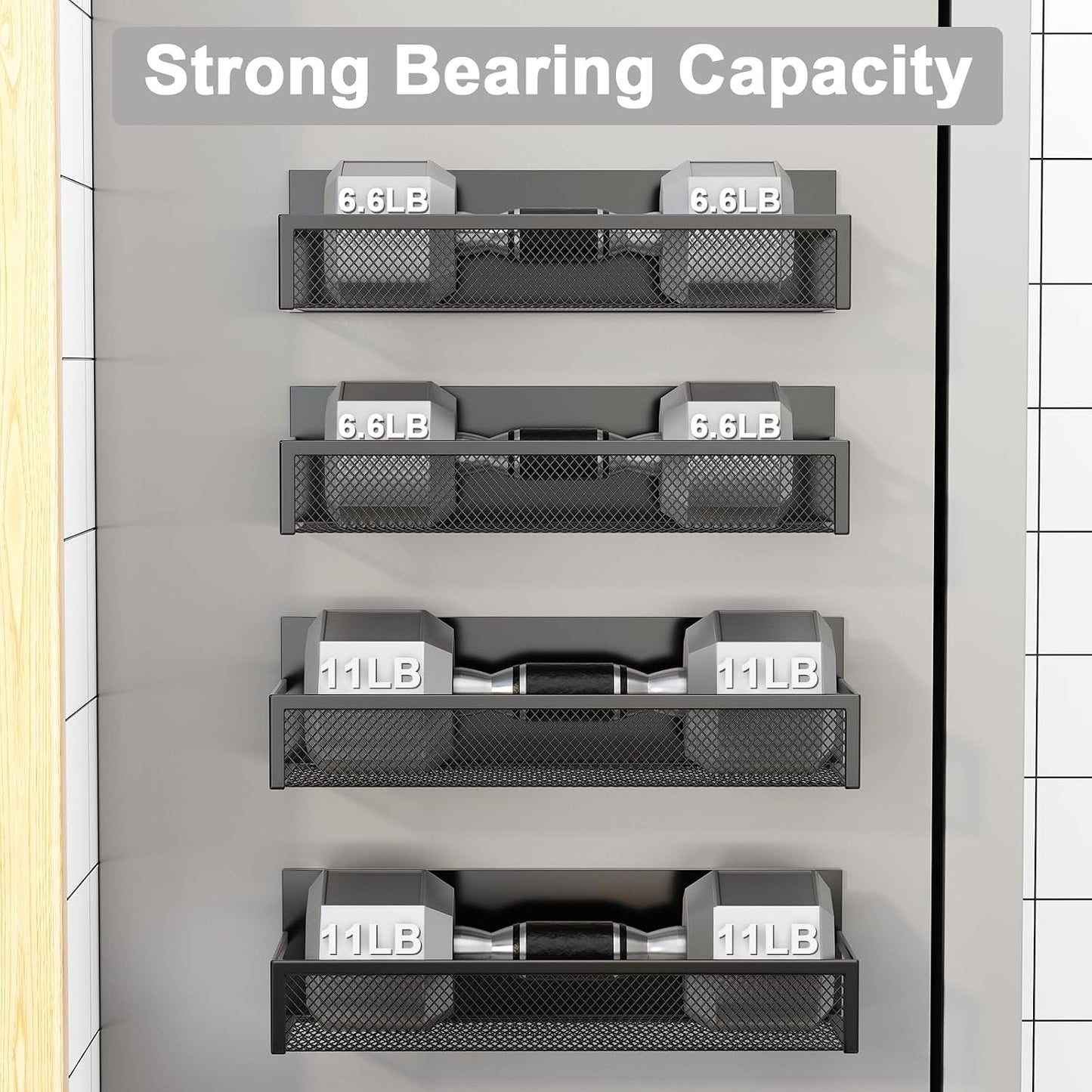 Aufworld Magnetic Spice Rack for Refrigerator, 3 Pack Magnetic Shelf, Moveable Fridge Organizer with 8-Hook Rack, Seasoning Organizer for Kitchen