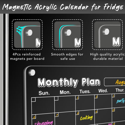 DIYMAG Magnetic Calendar, Fridge Magnets for Whiteboard 4 PCS Dry Erase | Clear Monthly Weekly Daily Memo Acrylic Planning Boards Apartment Essentials for Refrigerator