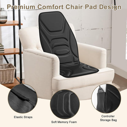Massage Seat Cushion with Heat and Cooling Fan, Vibration Back Massager for Chair with 6 Motors, Chair Massager Pad for Office Chair, Sofa and Recliner, Jet-Black