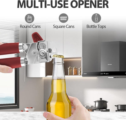 Safring Can Opener Manual, Heavy Duty Handheld Strong Can Opener with Soft Touch Handle, Sharp Blade Smooth Edge, Can Openers with Multifunctional Bottle Opener, Black