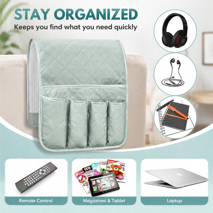 Armchair Caddy for Recliner, Non Slip Sofa Arm Organizer, Sage Green | 5-Pocket Recliner Armrest Organizer, Couch Side Storage Holder for Remotes, Cell Phone, Magazines & Tablets, Machine Washable