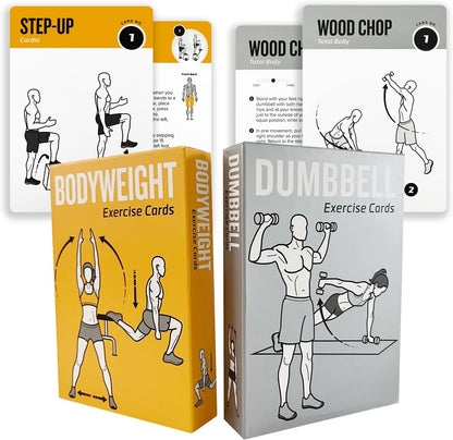 Bodyweight & Dumbbell Workout Cards - 100 Large 5"x3.5" Exercise Cards with 24 Strength Moves, Home & Gym Fitness Cards for Men & Women, Beginner Fitness Guide