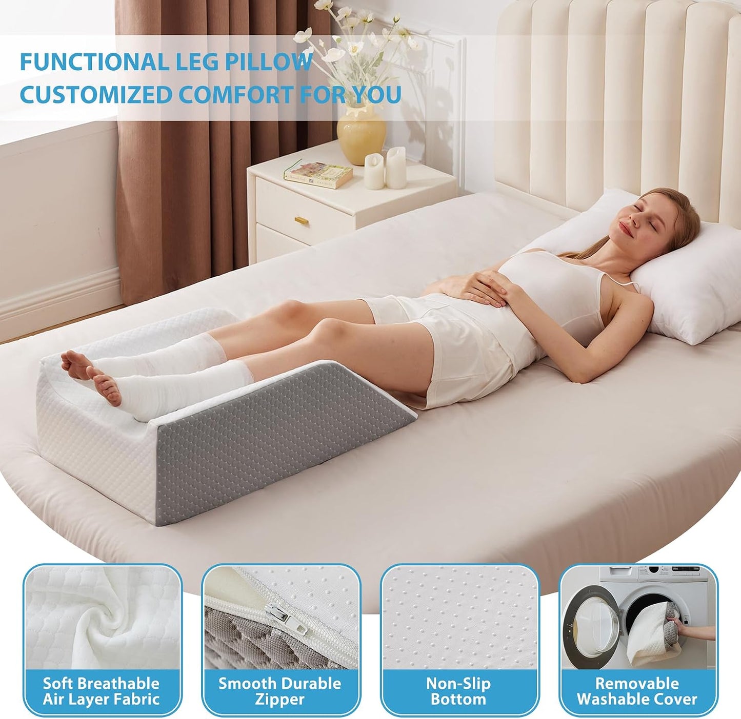 MEGCXIT Leg Pillow Elevation Blood Circulation, Wedge Pillow for Legs Swelling, Knee Pillow Wedge Post Surgery, Leg Elevation Pillows for After Surgery, Memory Foam Foot Leg Elevating Pillow, Grey