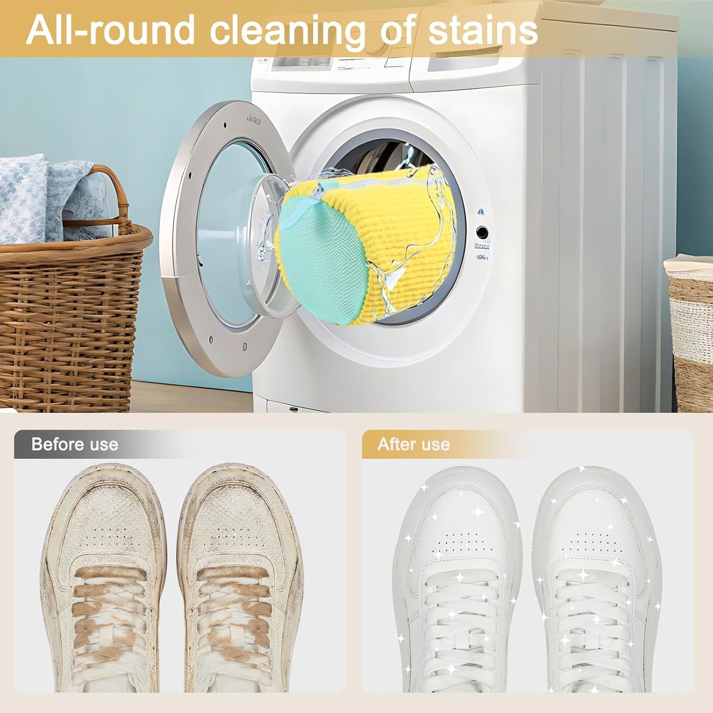 2 Pack Shoe Washing Machine Bag, Laundry Shoe Bag for Washer and Dryer, Reusable Shoe Cleaning Bag for Sneakers and All Shoes Types with Self-Locking Zipper (Yellow)