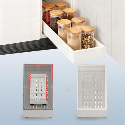 Fokyfok Pull Out Cabinet Organizer,23"-31"W,17"-24"D,Expandable,Adhesive | No Drill,5 Rails,Adjustable Slide out Drawers for Kitchen,Pantry,Roll out Shelves,Cabinets Without Lip,Framless,White,1PC