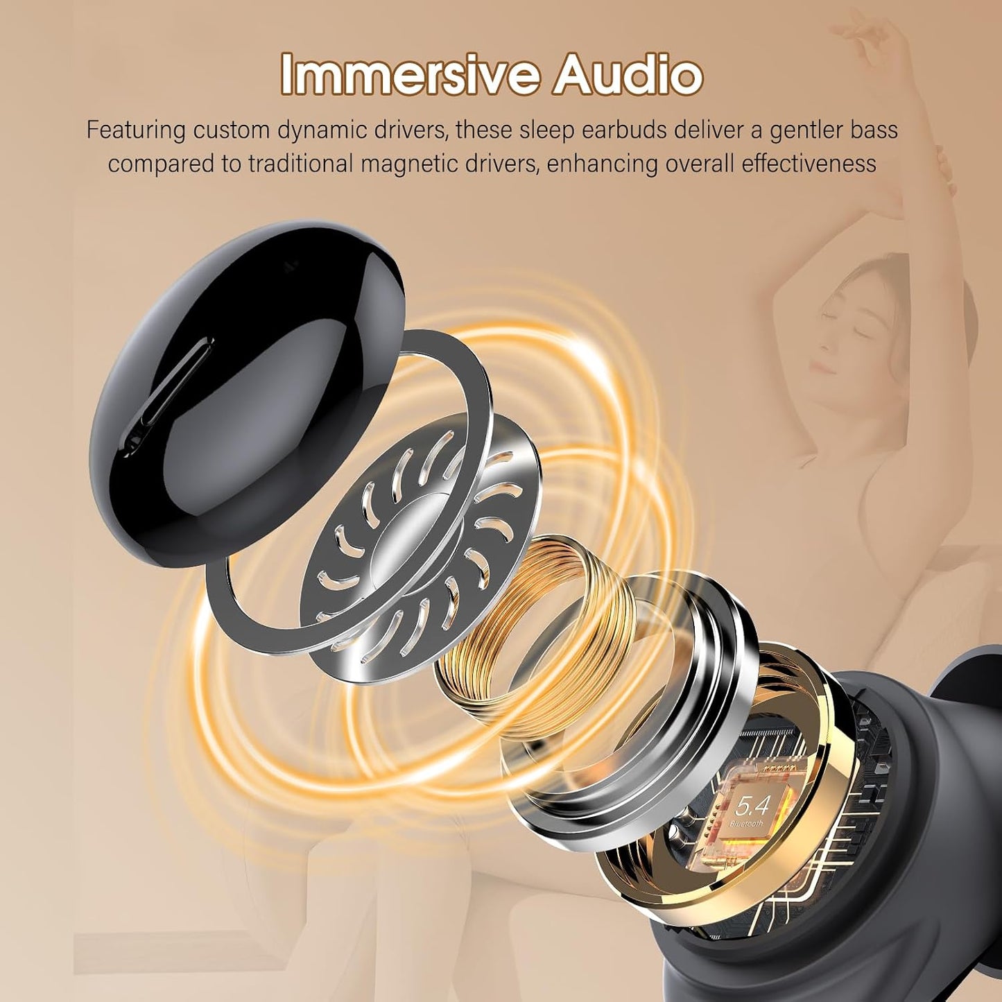 Sleep Earbuds Bluetooth 5.4, Mini Light-Weight Headphones for Side Sleepers | Features Sleep Mode & Built-in White Noise for Relaxing. 48H Battery & Clear Calls. Perfect Mini Earphones for Sound Sleep
