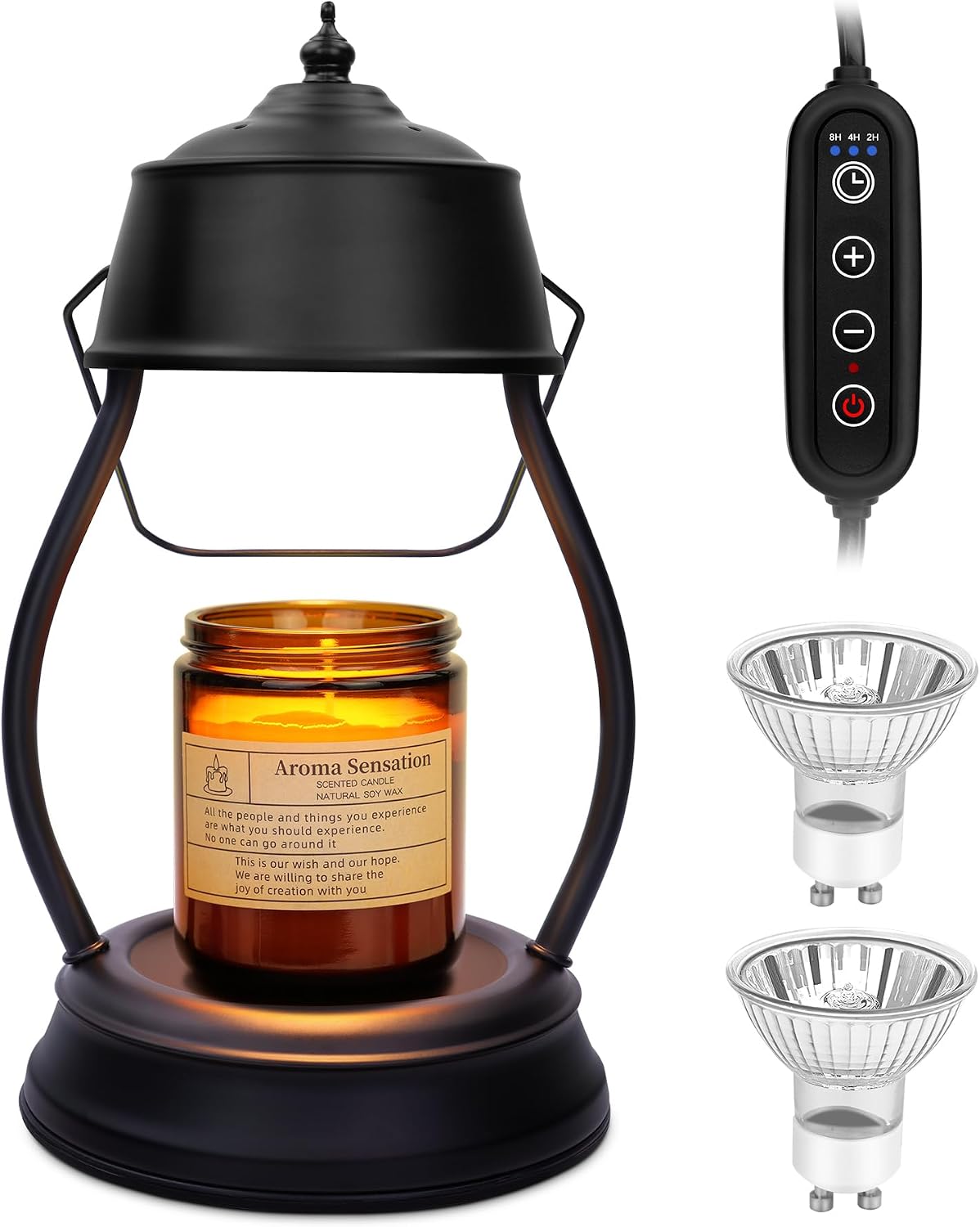 Candle Warmer Lamp with Timer, Vintage Lantern Design, Home Decor Birthday Gifts for Women, Black Lantern Wax Melt Warmer for New Home Bedroom Decor, 2 Bulbs, Christmas House Warming Gifts