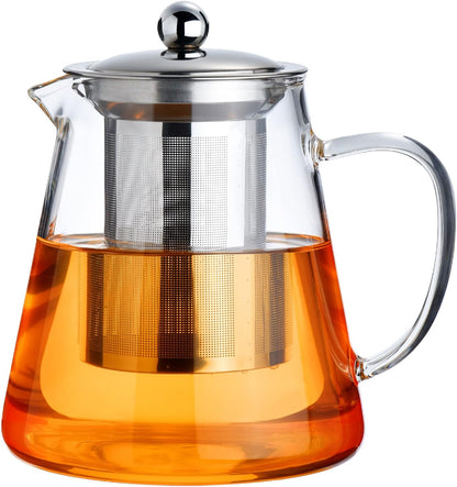 PARACITY Glass Teapot Stovetop 22 OZ/650ml, Tea pot with Removable 18/8 Stainless Steel Infuser, Borosilicate Clear Tea Kettle, Teapot Blooming and Loose Leaf Tea Maker Tea Brewer for Camping, Travel | Clear small tea kettle with infuser and tea pot with