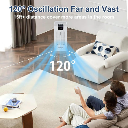 Sugoiti Portable Fan, 4 Speeds, 8H Timer, 3 Mists, 2L Tank, 7 Color Night Lights, Remote, 120° Oscillation, Ideal for Home, Bedroom or Office