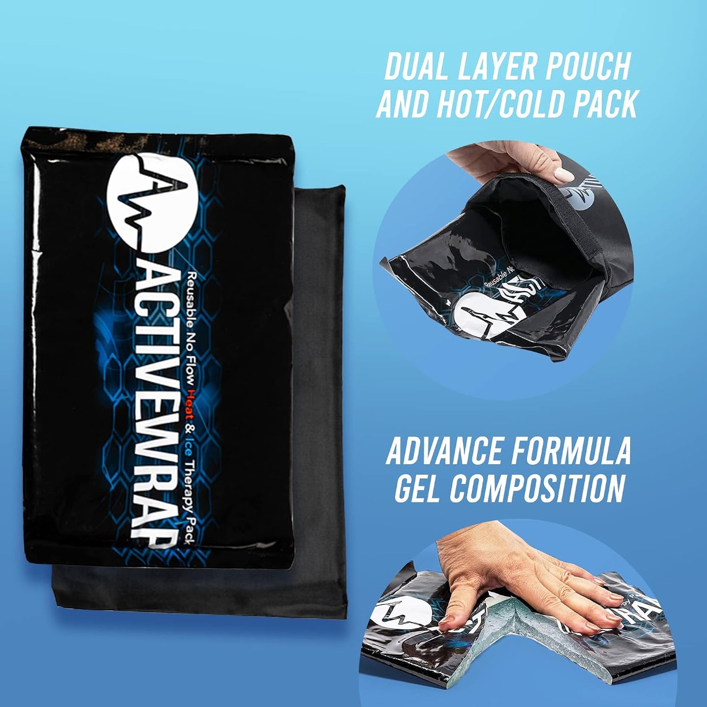 ActiveWrap Ultra Flex Ice & Heat Pack, Large (7" x 10") – Gel Ice Packs Reusable for Knee & Shoulder, Hot & Cold Therapy, Flexible No-Flow Gel, Includes Nylon Protective Pouch (2 Count)