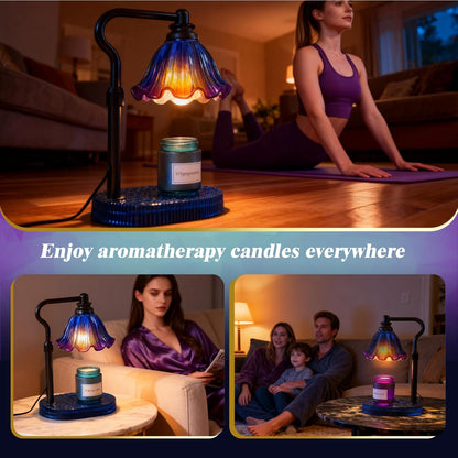 Flower Candle Warmer Lamp,Adjustable Timer & Dimmer(Green) | Adjustable height fits jars. Timer & dimmer safe melt. 2 bulbs & heat-proof base. Perfect for bedroom, office, or gifting.