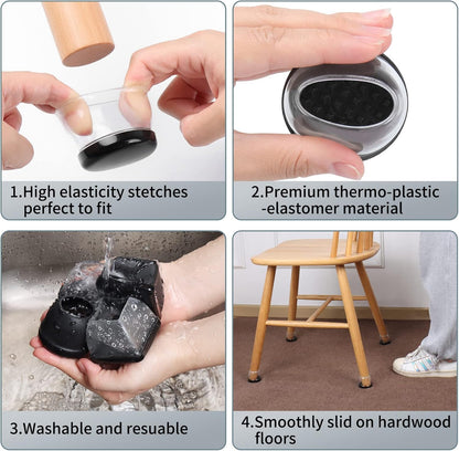 Ezprotekt Chair Leg Sliders for Carpet, 24 Pcs Square Chair Glides for Carpet, Carpet Furniture Pads Stool Leg Protectors Caps, Carpet Furniture Glides Quickly and Easily (L Fit:1" - 1.4")