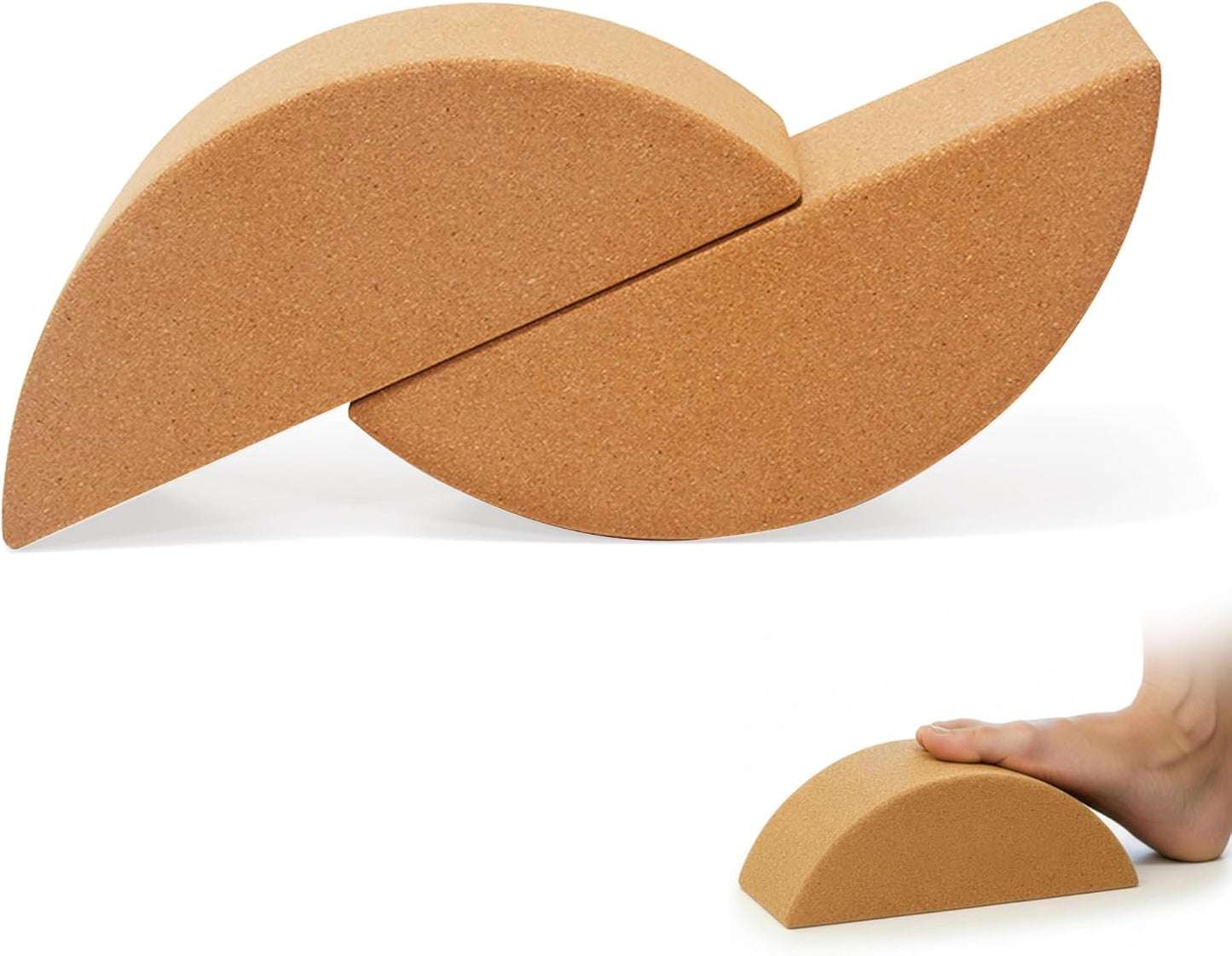 HiSnug Cork Calf Stretcher Foot Rocker - Half Moon Yoga Block for Plantar Fasciitis, Recovery Ankle Stretcher Balance Blocks Leg Muscle Strength Traning Sports Workout Equipment, Anti-Slip