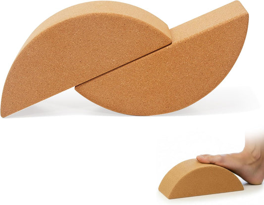 Cork Calf Stretcher Foot Rocker - Half Moon Yoga Block for Plantar Fasciitis, Recovery Ankle Stretcher Balance Blocks Leg Muscle Strength Traning Sports Workout Equipment, Anti-Slip