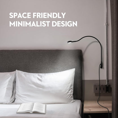 acegoo Wall Mounted Minimalist Bedside Reading Light, Wooden Headboard Mount Flexible Neck Book Light, Handy Lamp Head Switch, CRI 98+ 4000K LED, Powered by USB