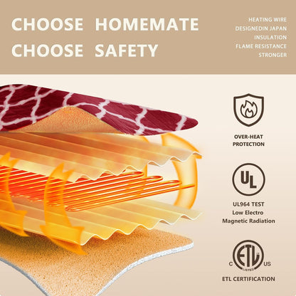 Homemate Heated Blanket Electric Throw - 50“x60“ Heating Blanket with 10 Fast Heat Levels 8 Hours Auto Off Soft Cozy Flannel Over-Heated Protection ETL Certification Keep Warming in Home | Throw with 10 Fast Heat Levels 8 Hours Auto Off Over-Heated