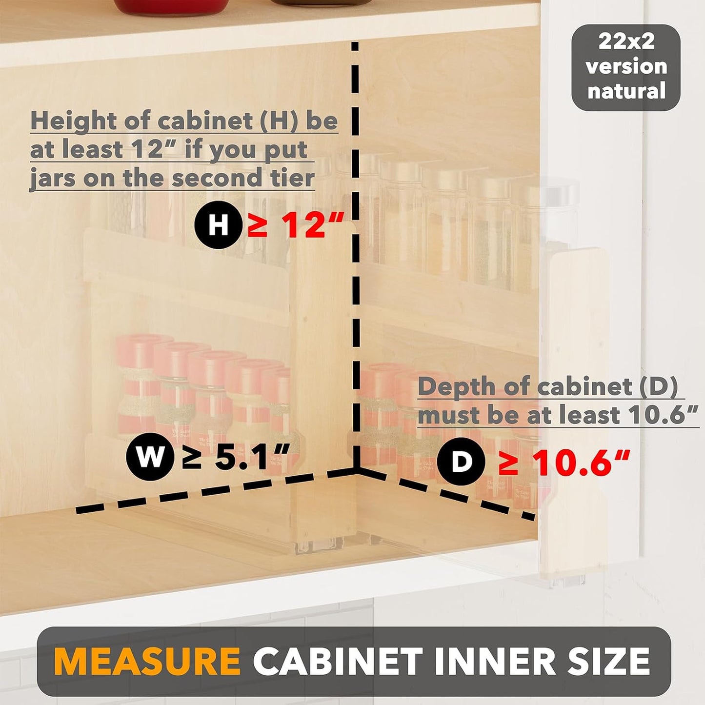 SpaceAid Bamboo Pull Out Spice Rack Organizer for Cabinet, Heavy Duty Slide Out Seasoning Kitchen Pantry Sliding Vertical Organization, 7.6" Wide, 3 Drawers(2" Wide), 2-Tier, Natural
