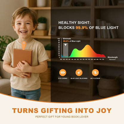 Rechargeable Kids Book Light, Cute Bookmark Reading Light for Kids, Dimmable Portable LED Book Light for Reading in Bed, Eye-Caring Bedtime Reading Lamp for Children & Travel, Brown