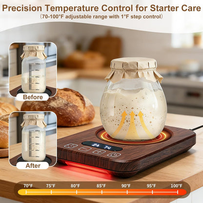 Coffee Mug Warmer, 36W, 120–180°F, 1–12H Timer | 7 heat levels, fast metal heating plate, digital touch control, 8H auto shut-off, wood-grain finish for desk use