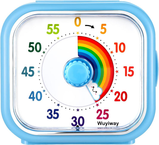Visual Timer for Kids and Adults, Rainbow Disk 60 Minute Countdown Pomodoro Timer with Pause Function, Silent Time Management Tool, Analog Timer for Classroom, Home, Office (Blue Rainbow)