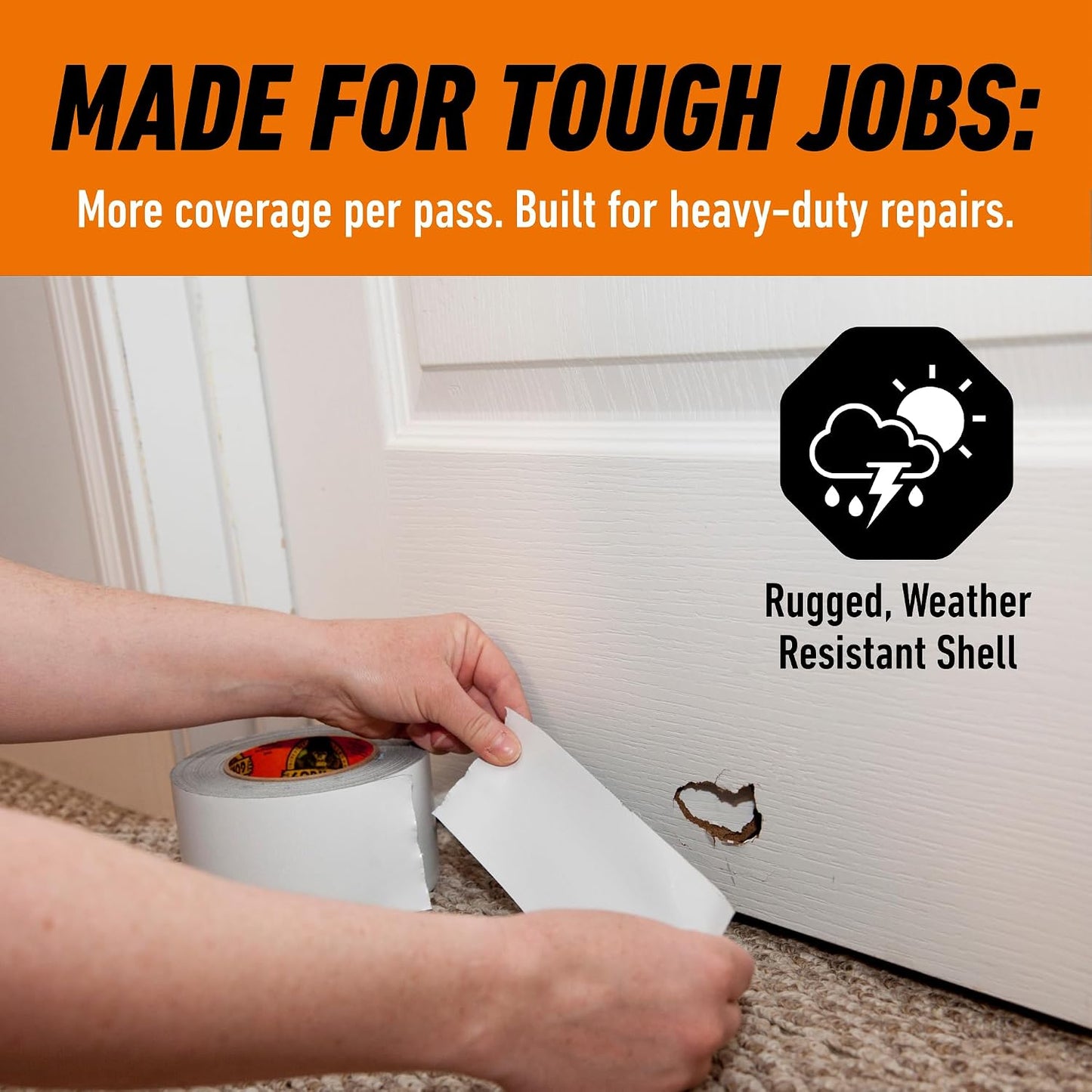 GORILLA Tape Tough & Wide, White, 2.88" x 25 yd | Double-Thick Adhesive, Grips Rough Surfaces, Heavy Duty, Weather Resistant for Indoor or Outdoor Use