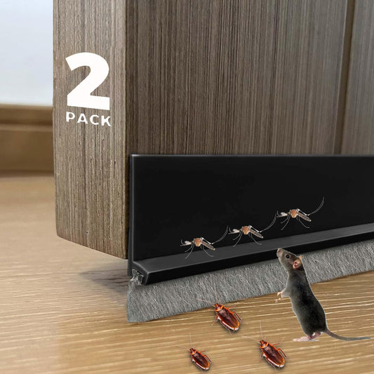 2 PCS Brush Door Sweep, Draft Stoppers Bottom, 2" W x 39" L, Black | No Residue, Strong Adhesive Draft Stopper with Brush for Interior Door, Bottom Seal Strip for Protection Against Bug, Dust