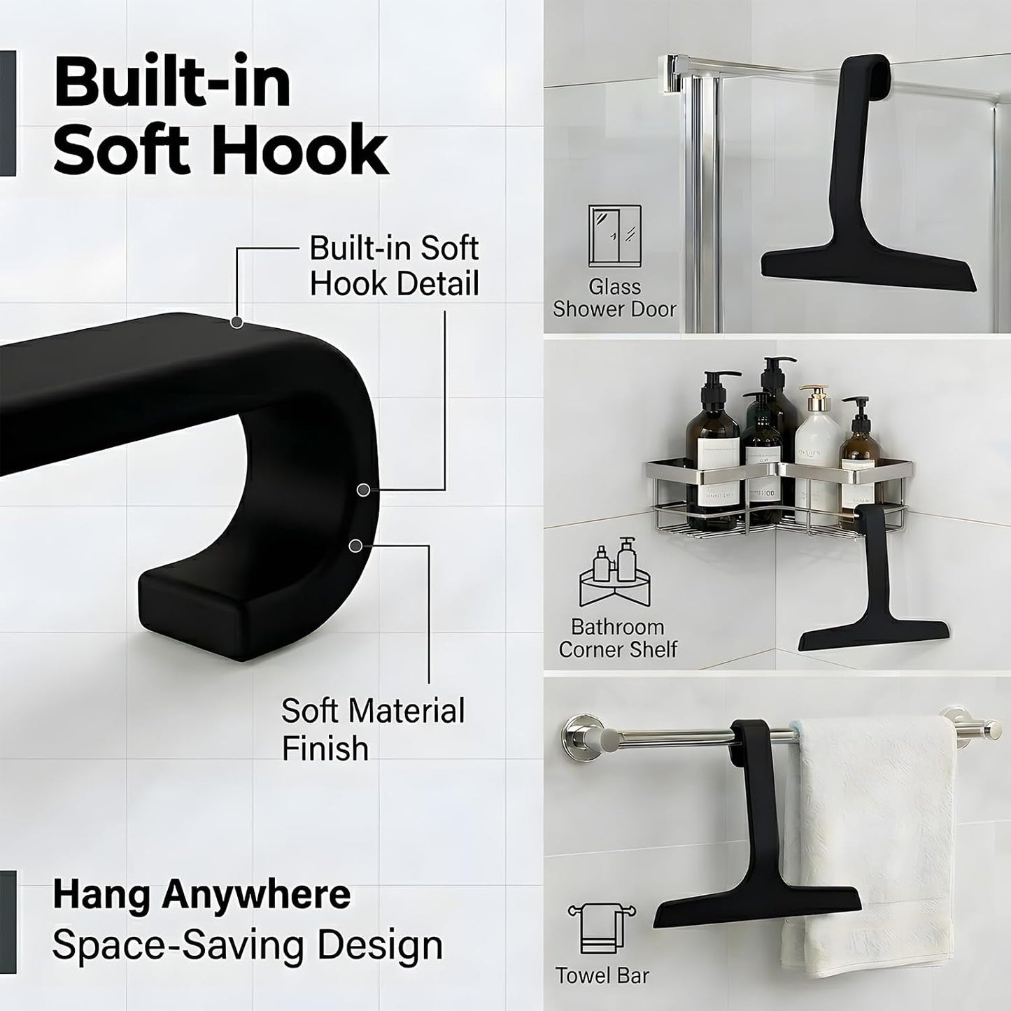 Bathroom Glass Shower Door Squeegee, Silicone & Metal, Black, 10"W x 9.2"L | Effortless, Time-Saving, Rustproof, Flexible, High Quality, Efficient, Cost-Effective, Multi-Functional, Wear-Resistant